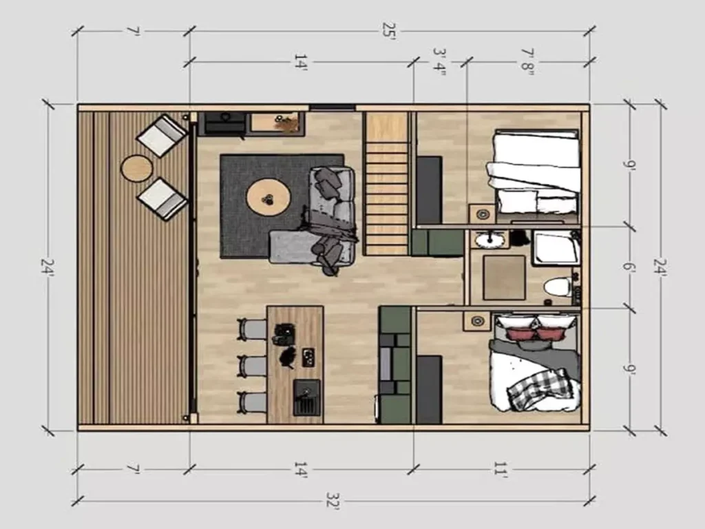 Wooden 55m2 Modern Wilderness Cabin Model 3