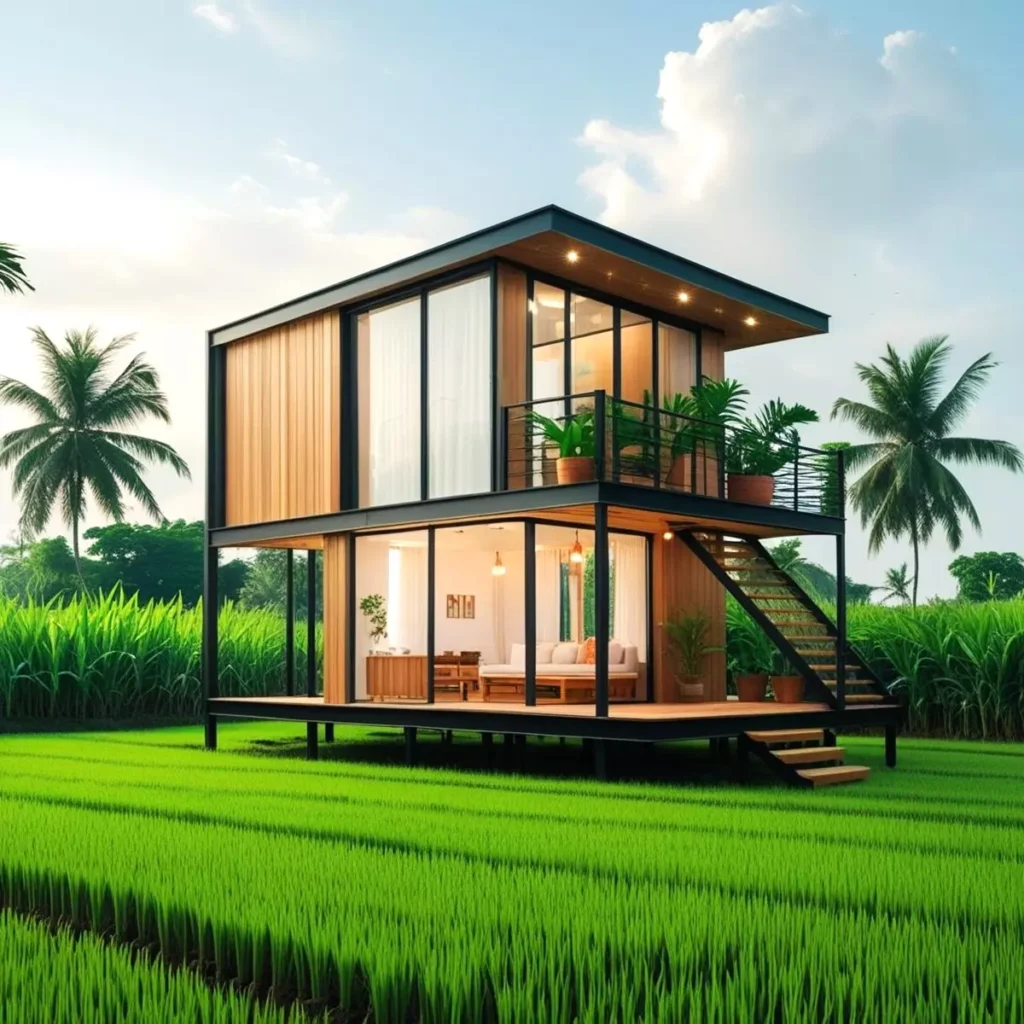 steel frame 2 floor wooden house models 3