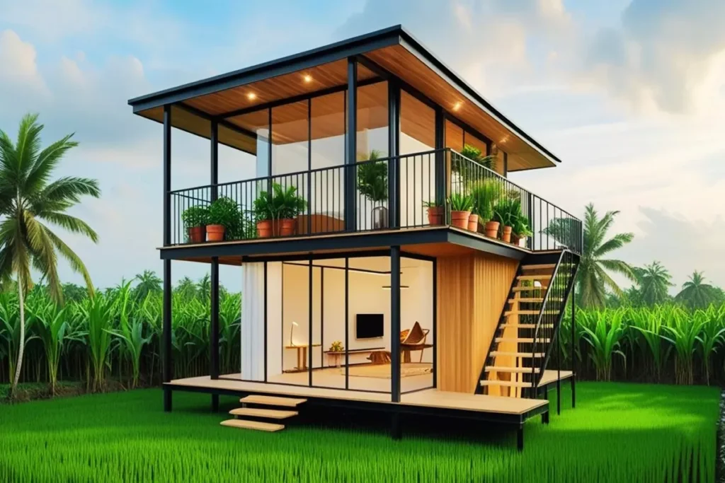 steel frame 2 floor wooden house models 5