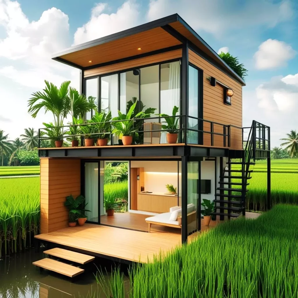 steel frame 2 floor wooden house models 8