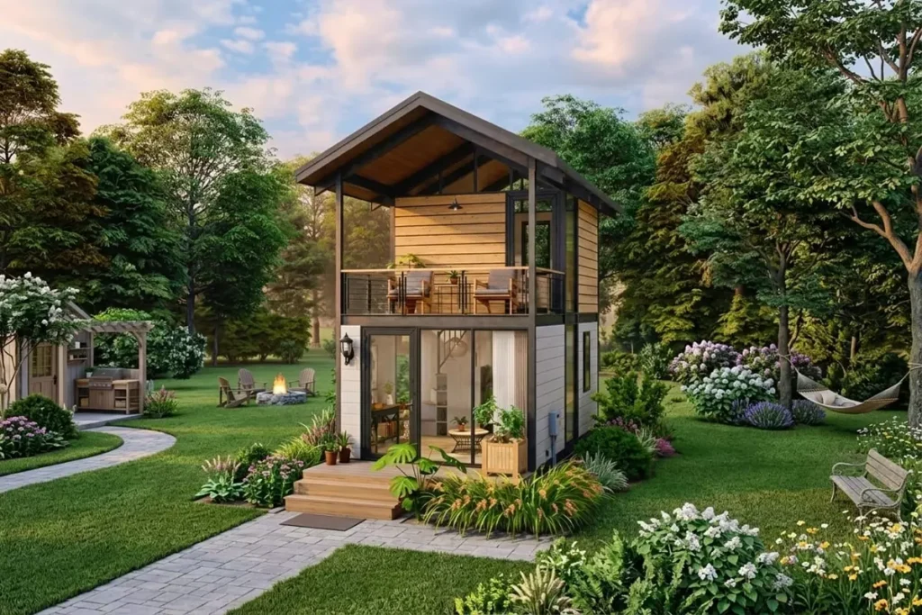 Nature-Integrated 2-Story 20 m² Tiny House: Sustainable Minimalist Living Ideas